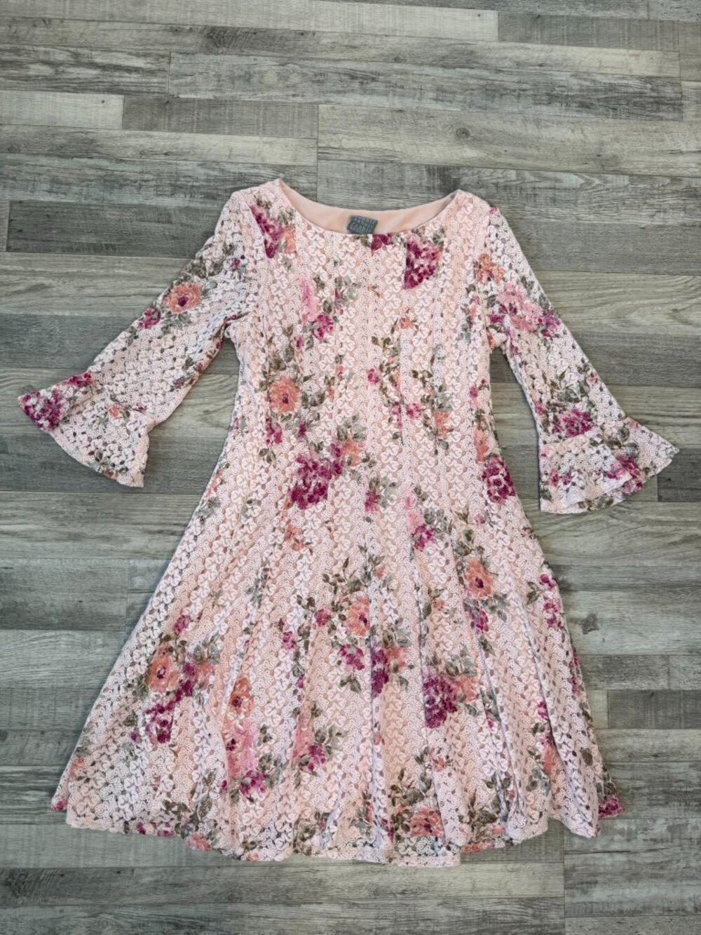 Rabbit Rabbit Rabbit pink floral lace overlay lined dress size large H18